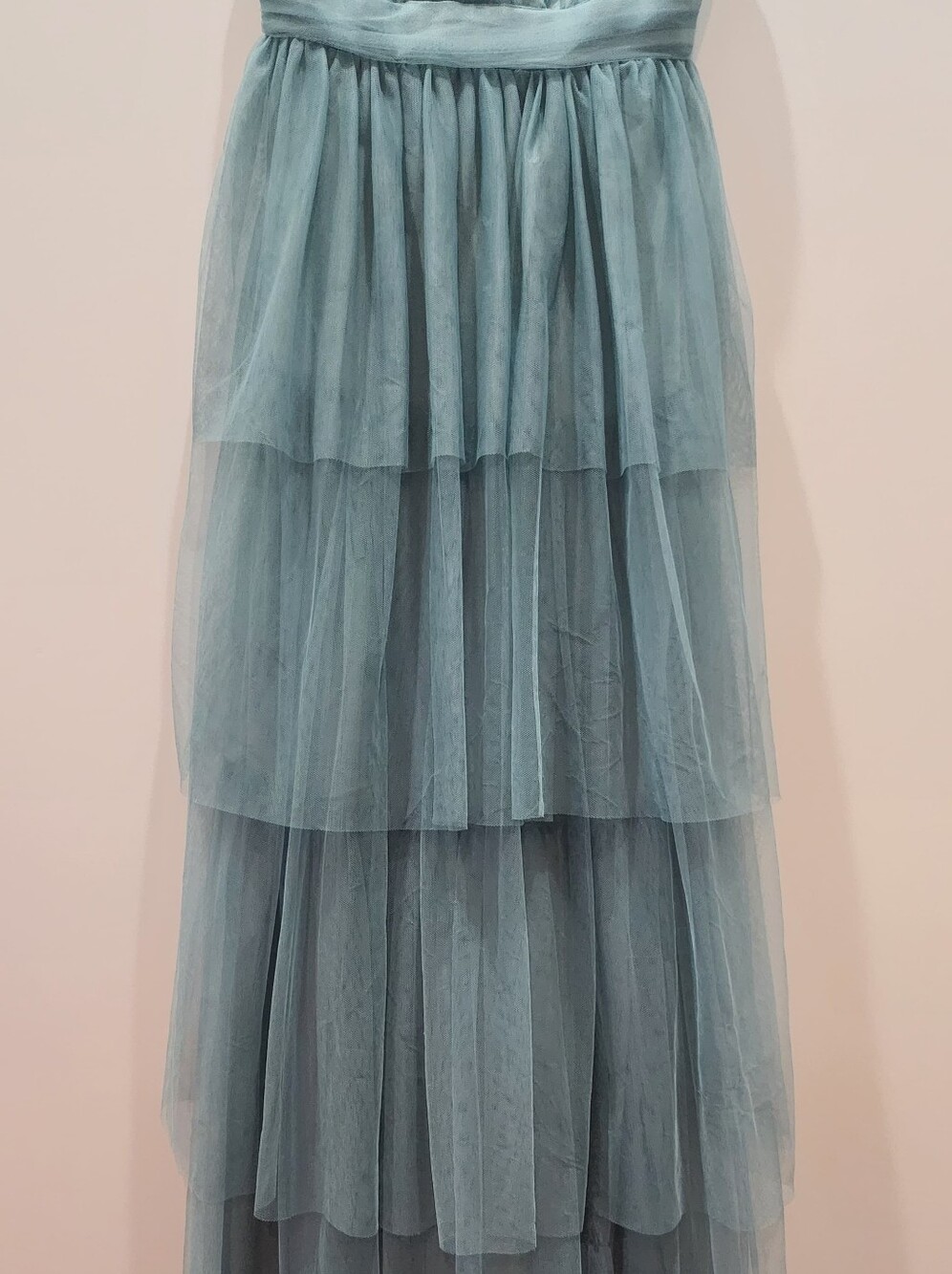 Ever Pretty Dusty Blue Tiered Tulle Large Bow Maxi Gown Dress Size M 6 - Picture 6 of 8